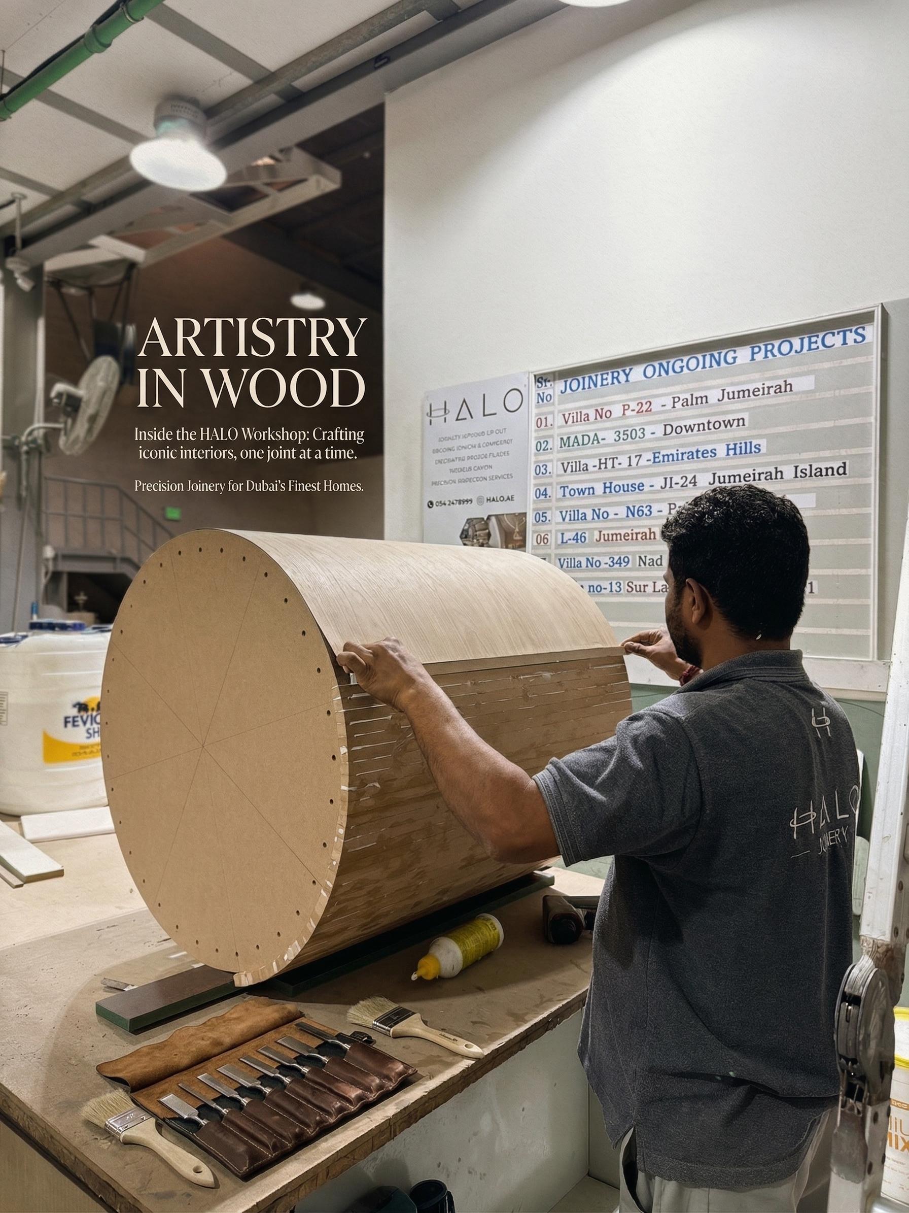 Expert custom joinery craftsmanship by Halo Interiors carpenters in Dubai