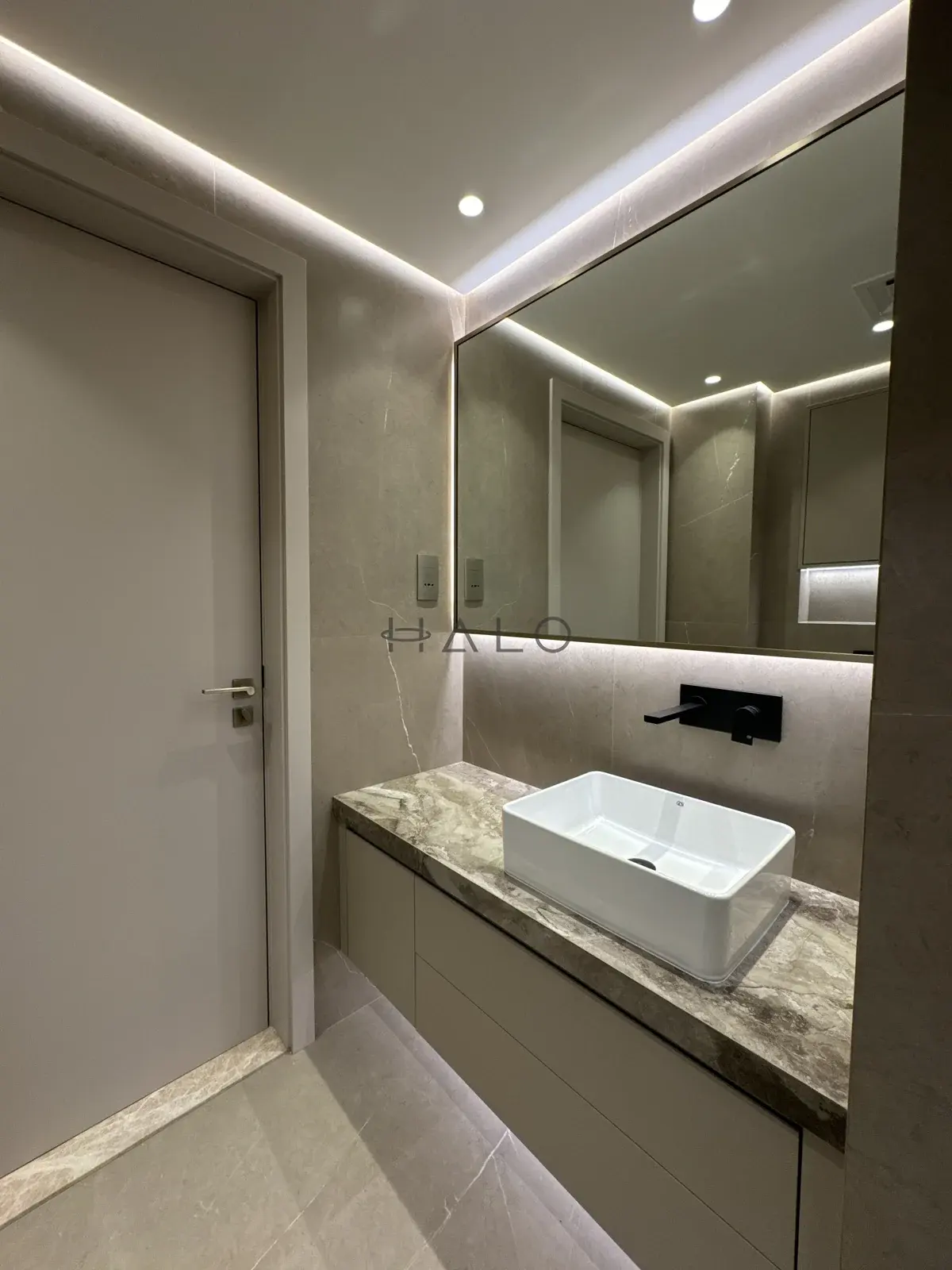 Bathroom vanity drawers and countertop — Burj Vista, Halo Interiors