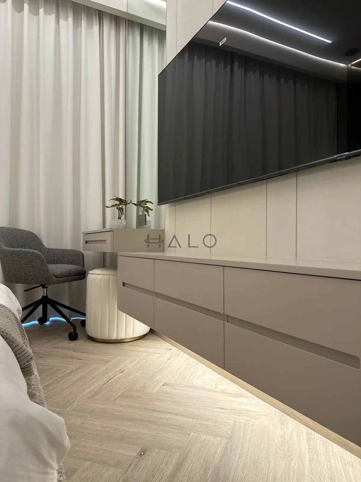 Bedroom tv cabinet and study desk — Forte Tower, Halo Interiors
