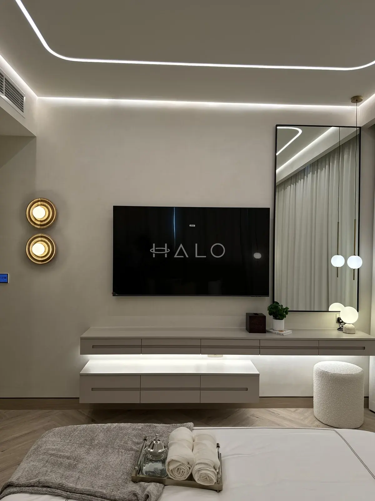 Bedroom tv console and dressing table — Forte Tower, Halo Interiors