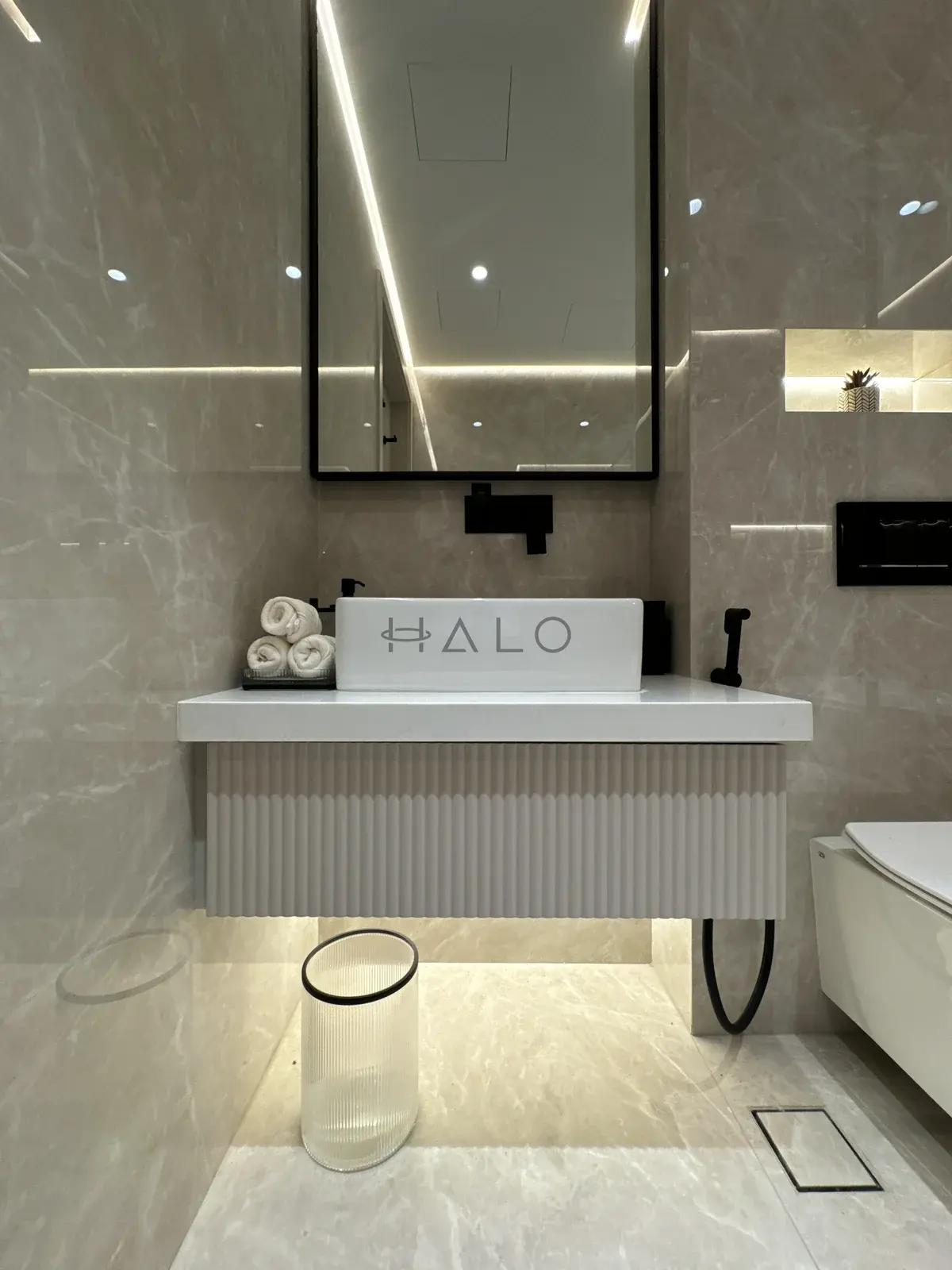 Fluted bathroom vanity cabinet — Forte Tower, Halo Interiors