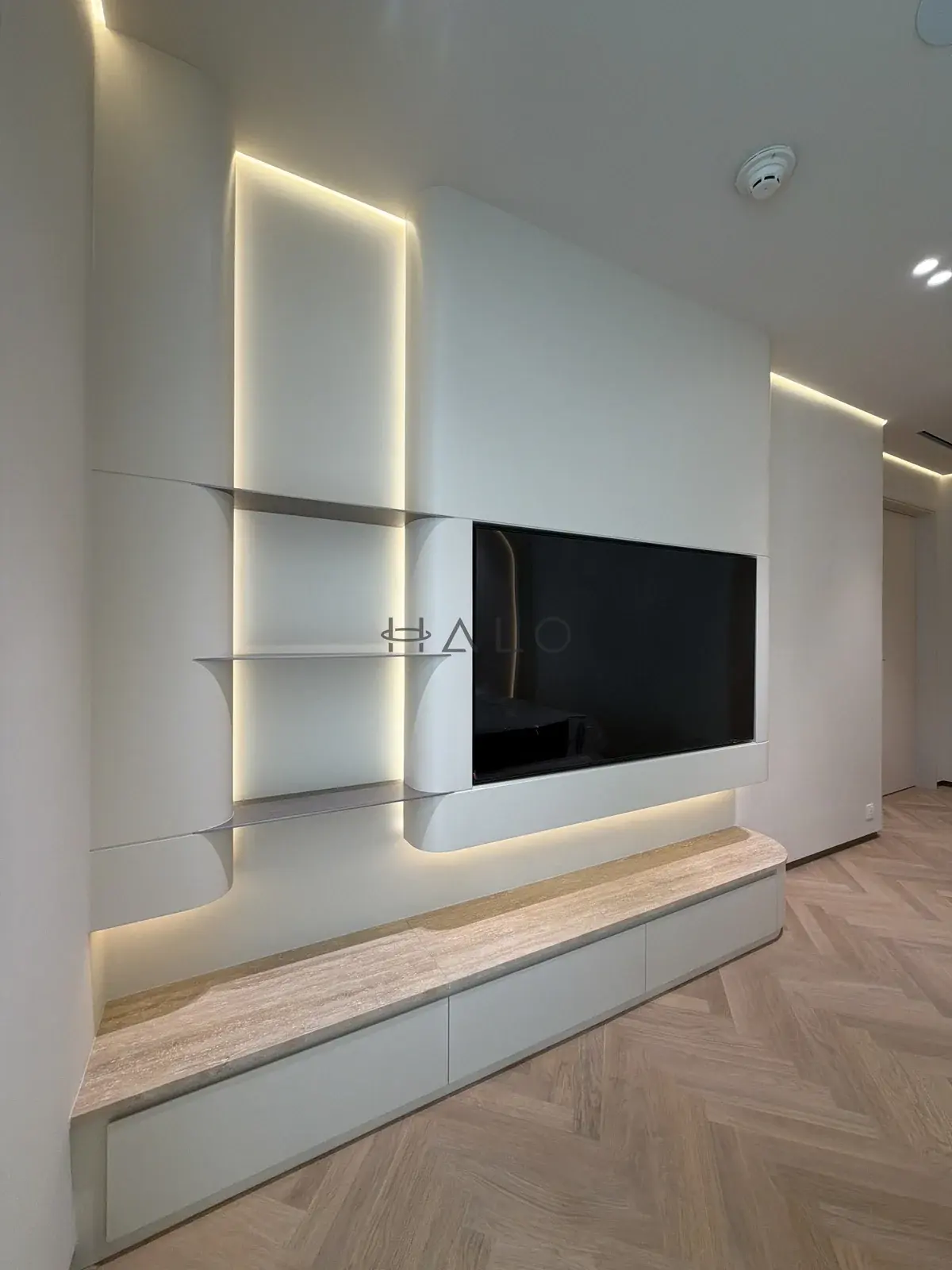 Bedroom tv console and display shelves — Downtown Dubai, Halo Interiors