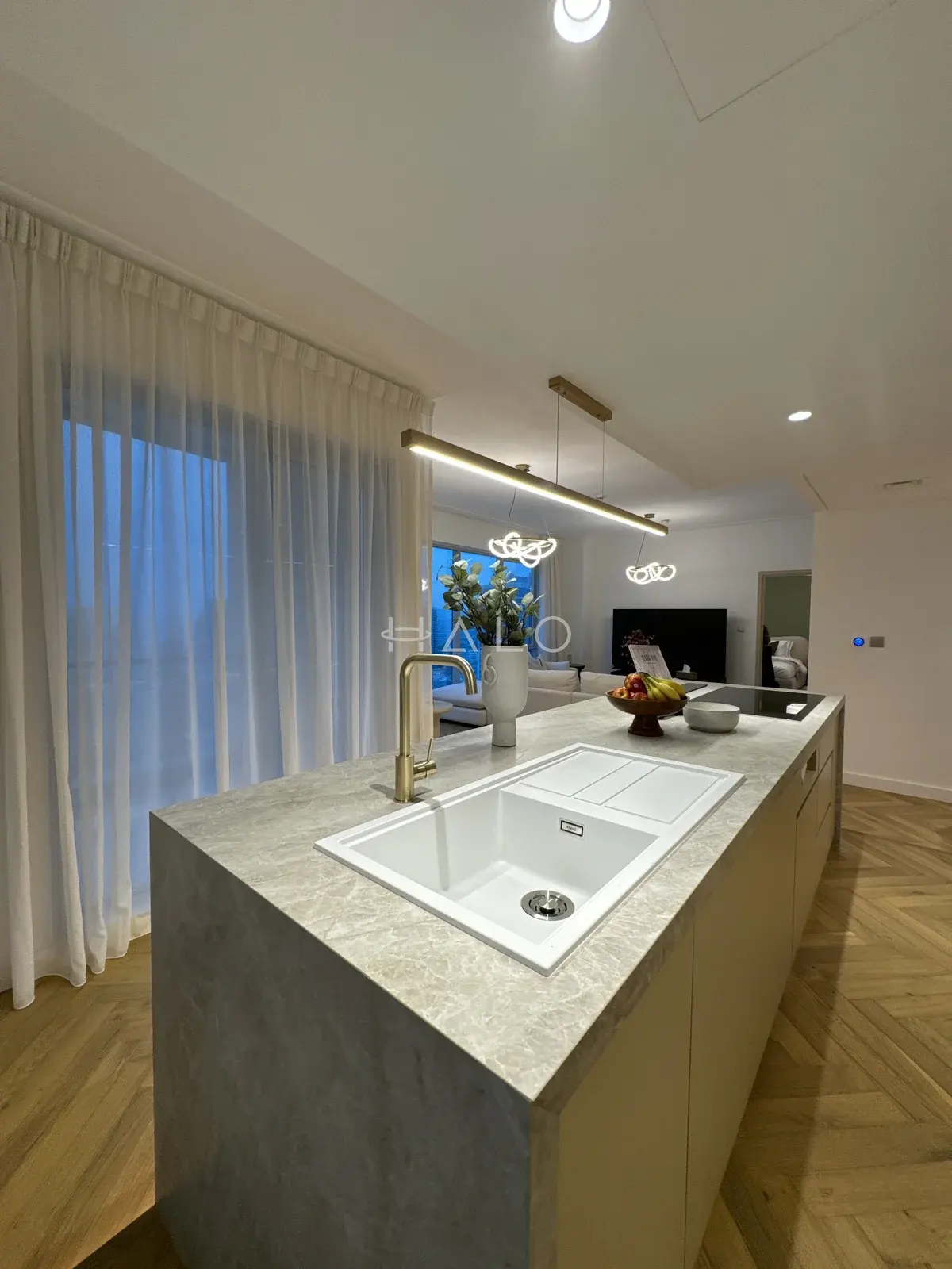 Kitchen island and integrated sink — Paloma, Halo Interiors
