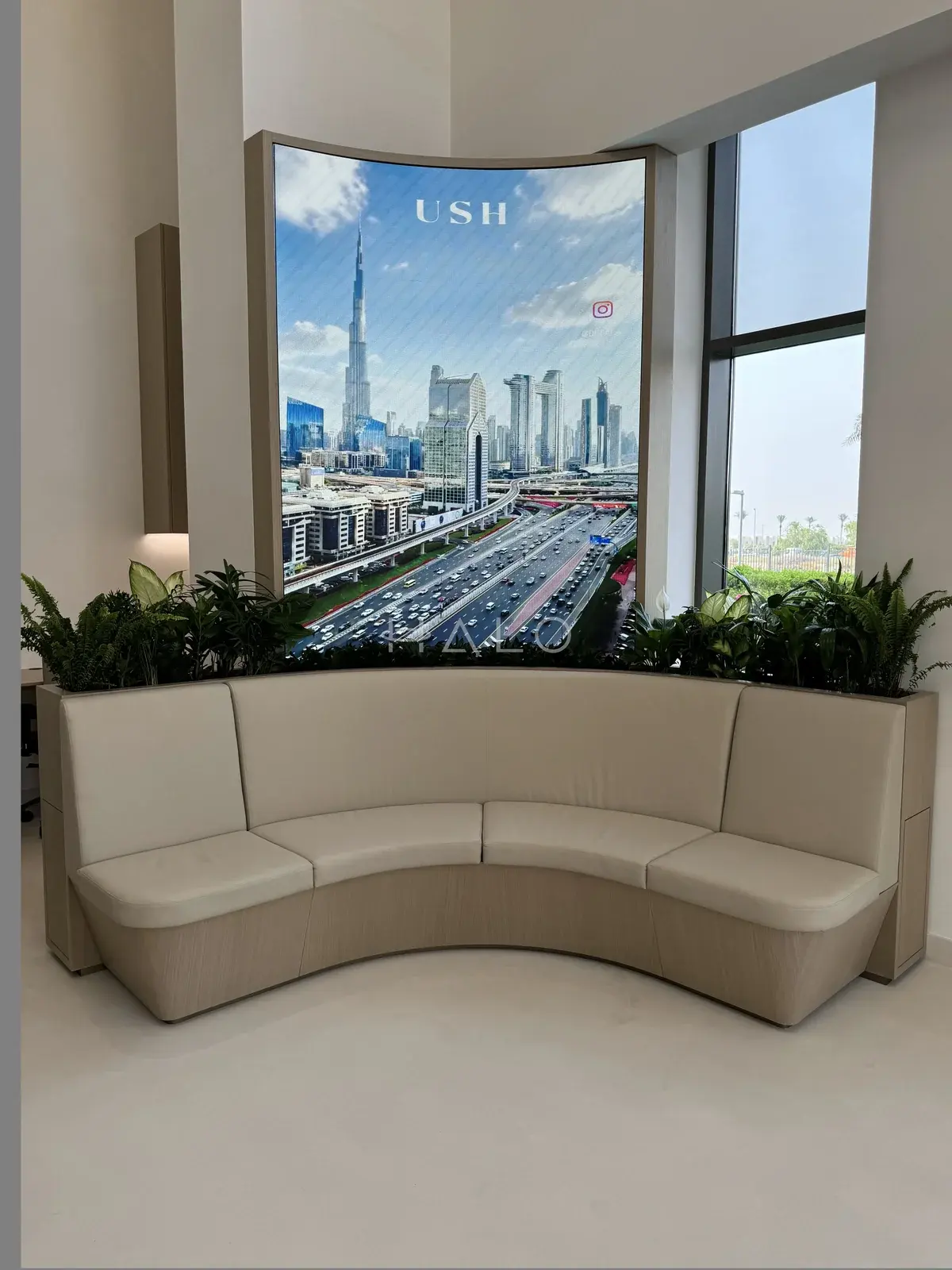 Curved window bench seating — USH / Nshama, Halo Interiors