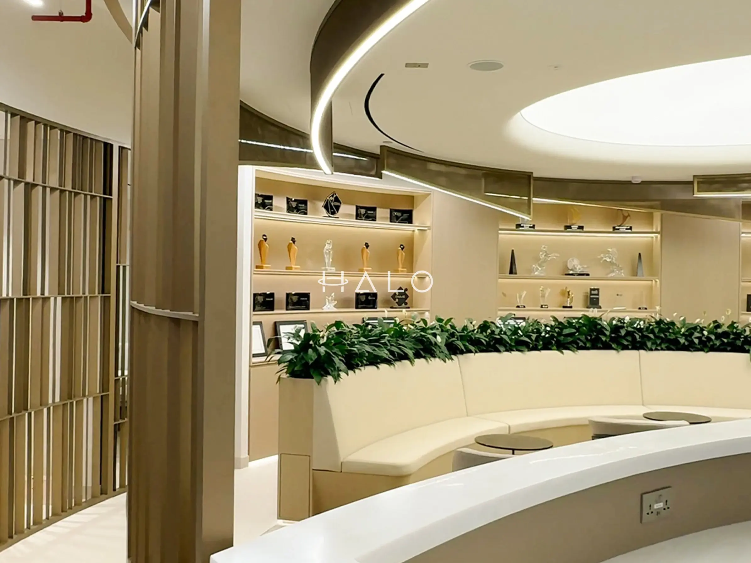 Workplace corridor with feature ceiling and integrated lighting — portfolio view 08