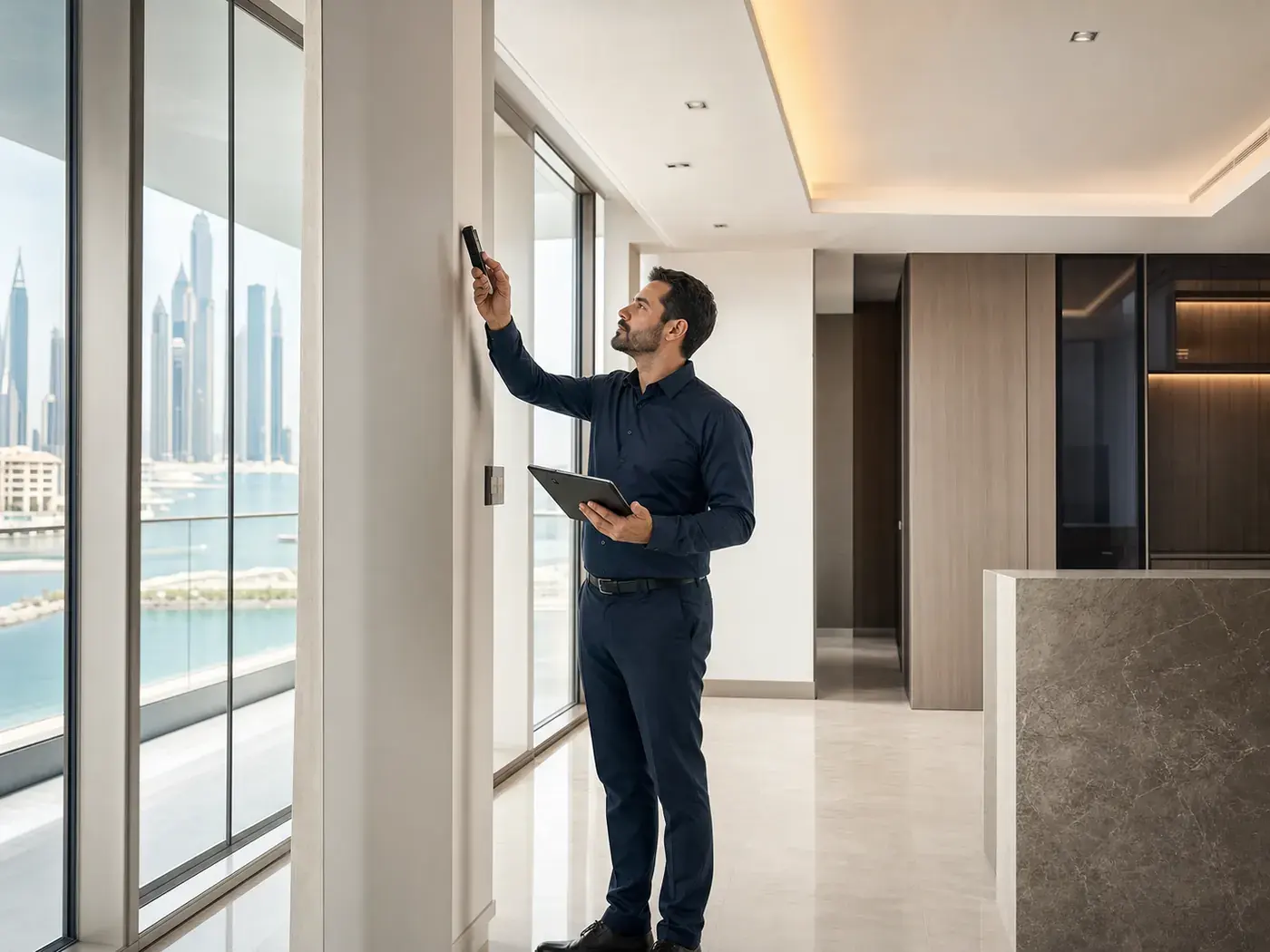 Inspector reviewing a residential property before handover