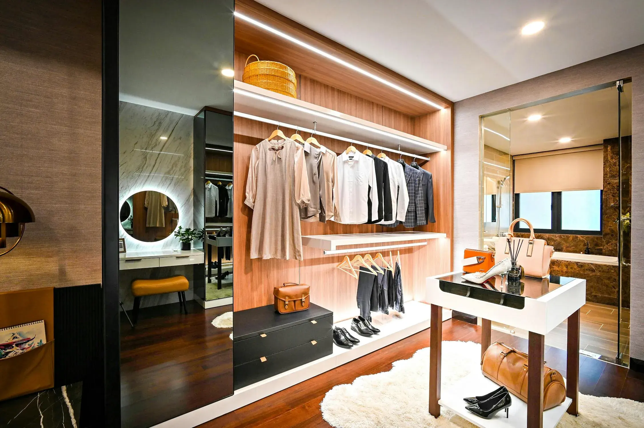 Walk-in wardrobe and dressing room joinery in a Dubai villa