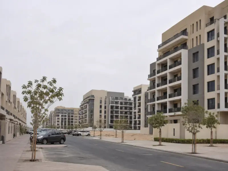 Mid-rise residential street in Jumeirah Village Circle, Dubai