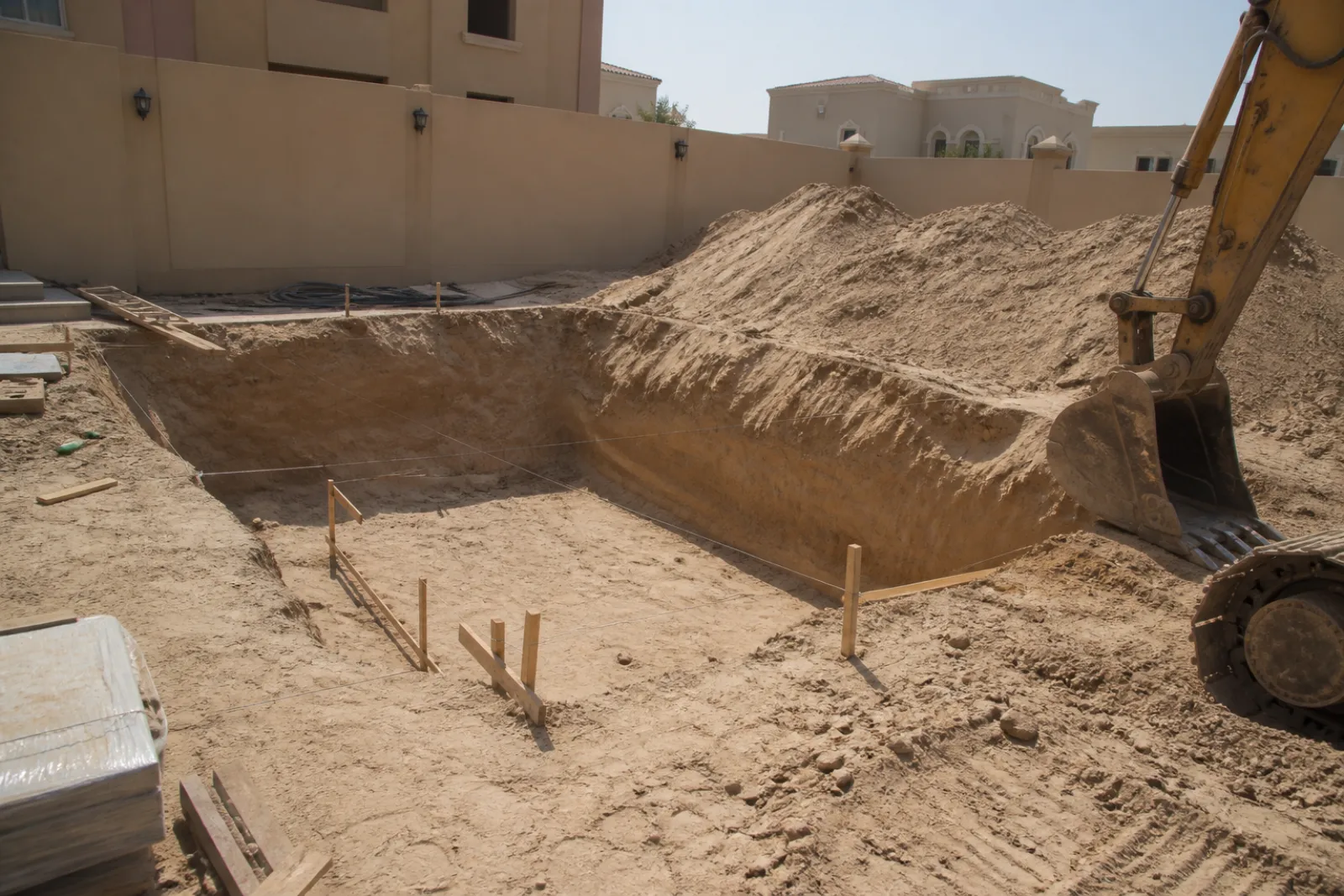 Pool excavation in the rear garden of a Dubai villa