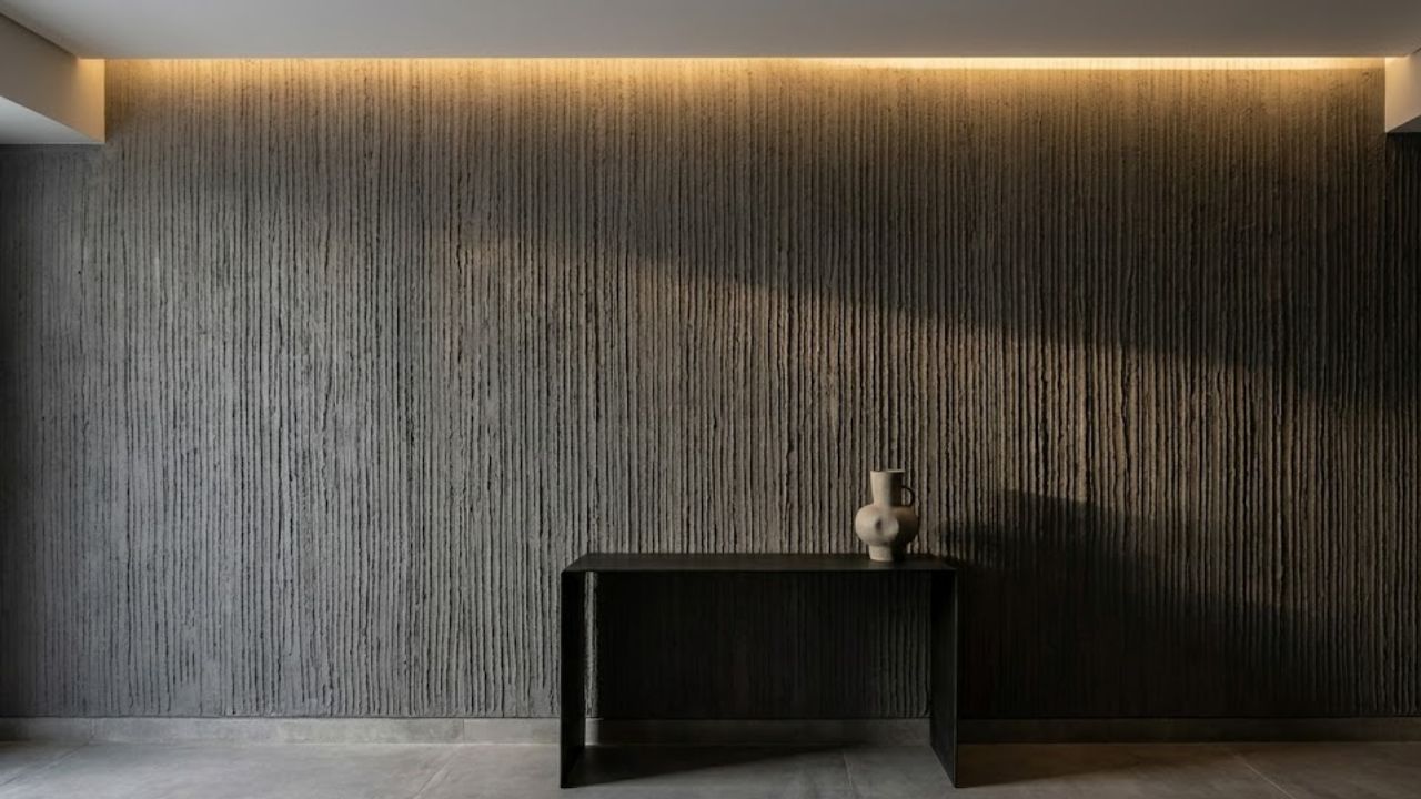 Textured decorative wall finish in a refined interior