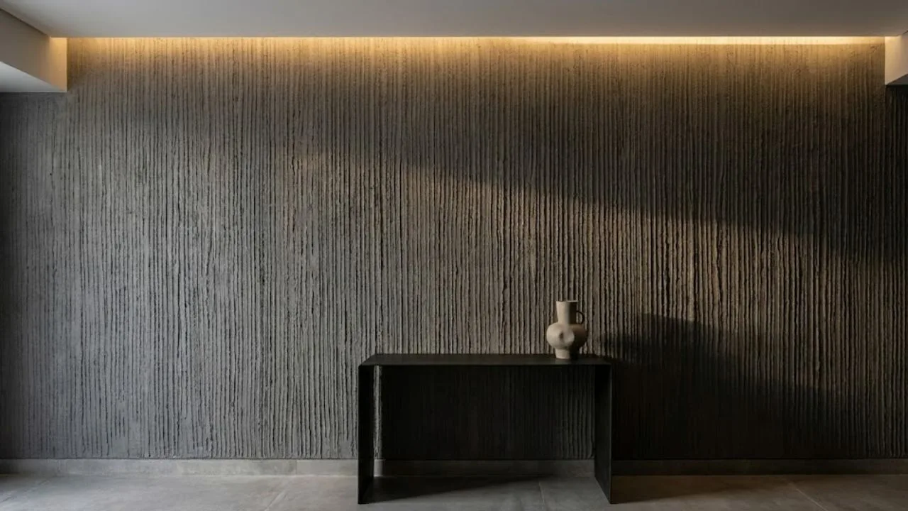 Textured decorative wall finish in a refined interior