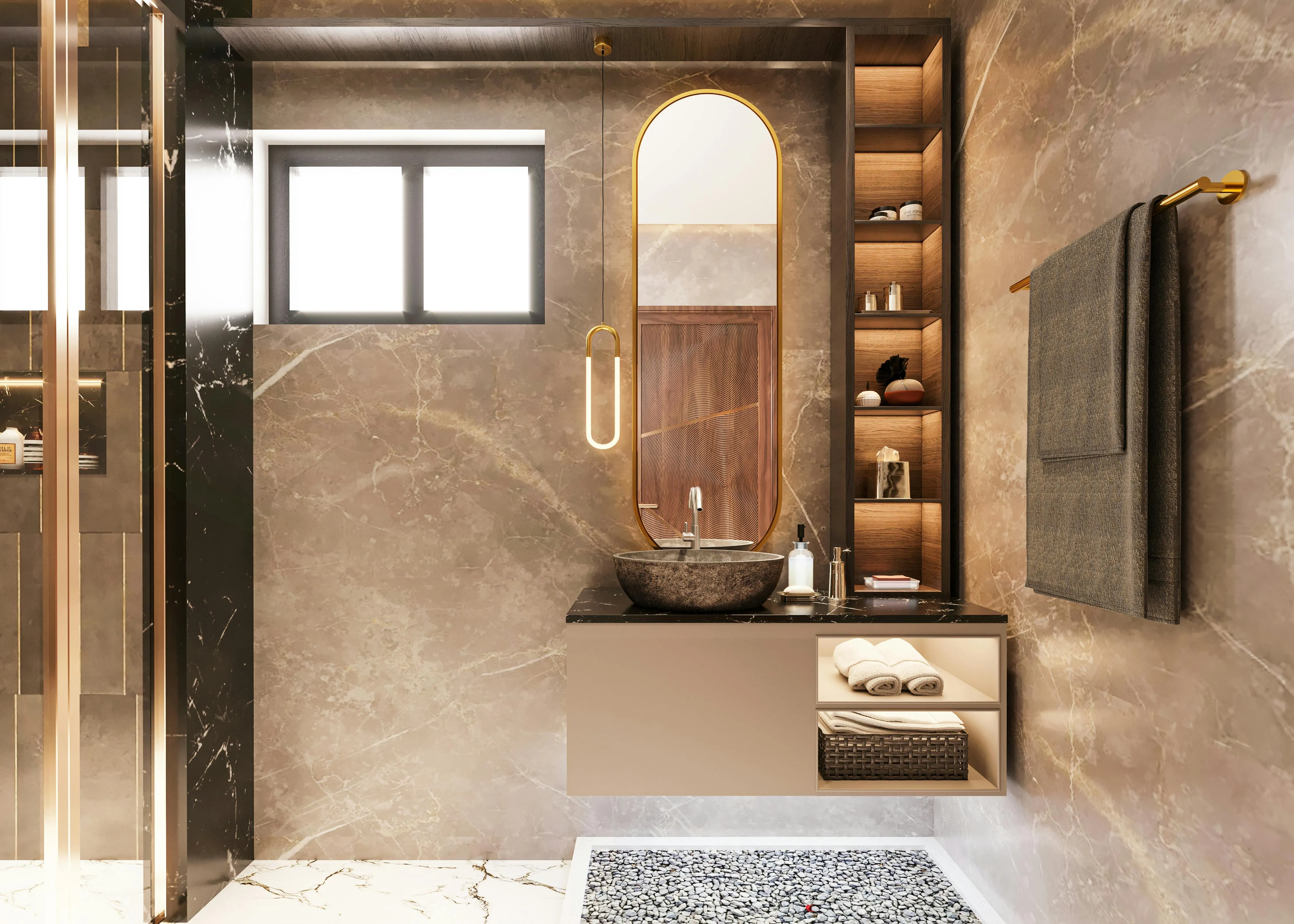 Bespoke vanity unit specified and built for wet-area exposure