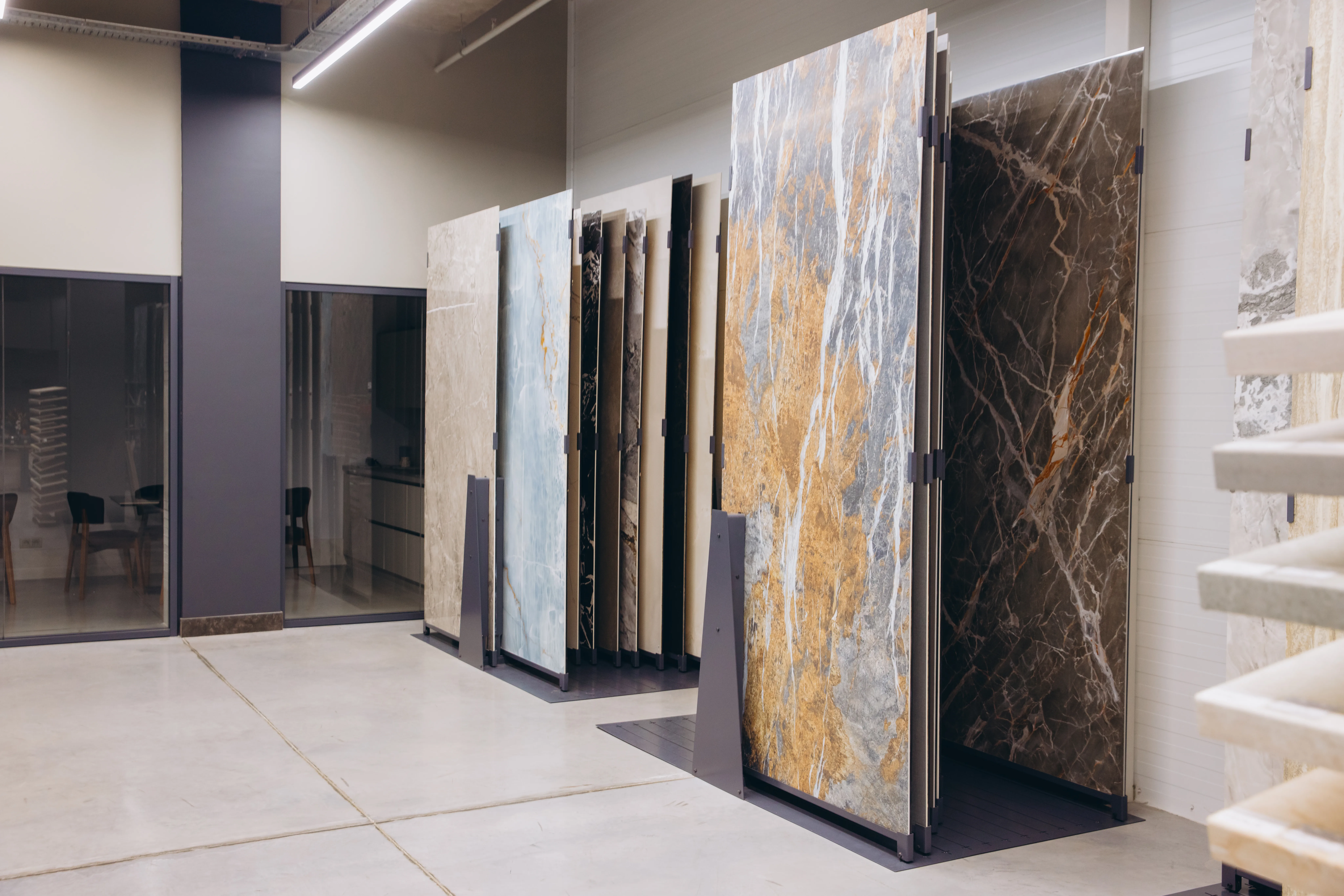 Large-format slabs on display during worktop selection
